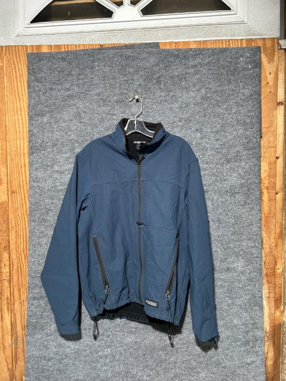 REI Windbreaker Jacket Mens Large Blue Softshell Fleece Lined Full Zip Hiking